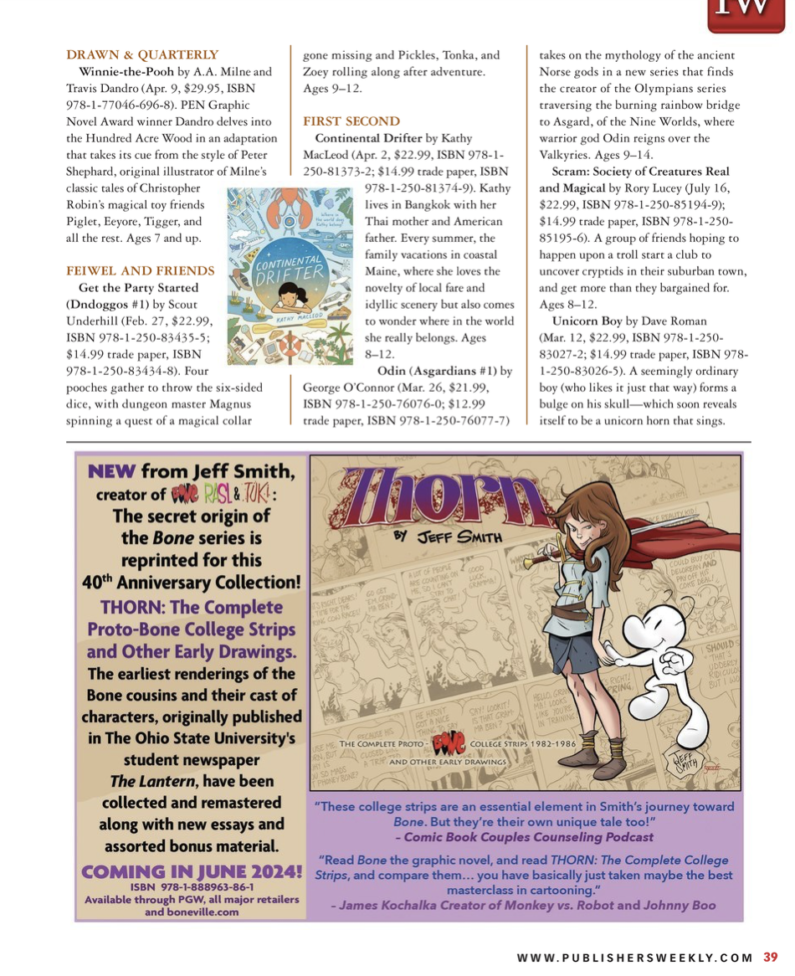 THORN featured in PW’S Spring Comics and Graphic Novels Annoucement